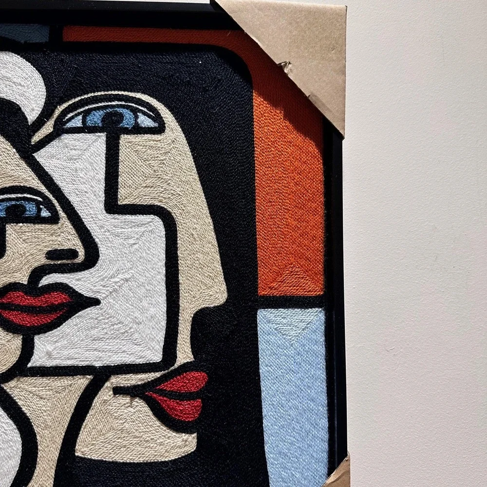 BP Home Framed Embroidered Textile Wall Art Picasso Cubism Face Decor 17